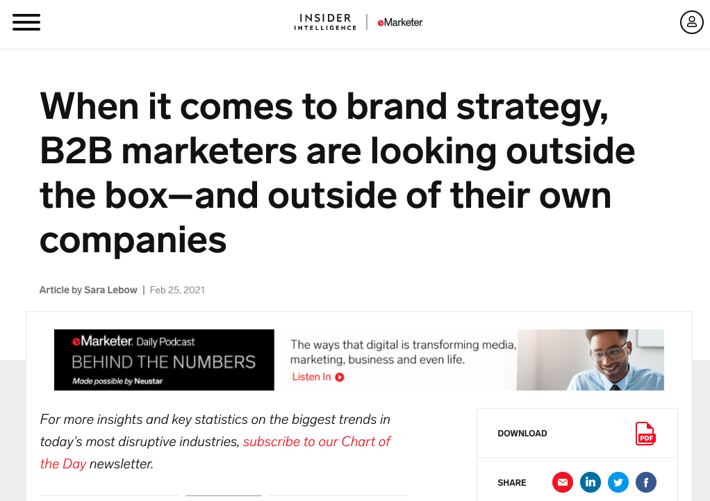 When it comes to brand strategy, B2B marketers are looking outside the box–and outside of their own companies