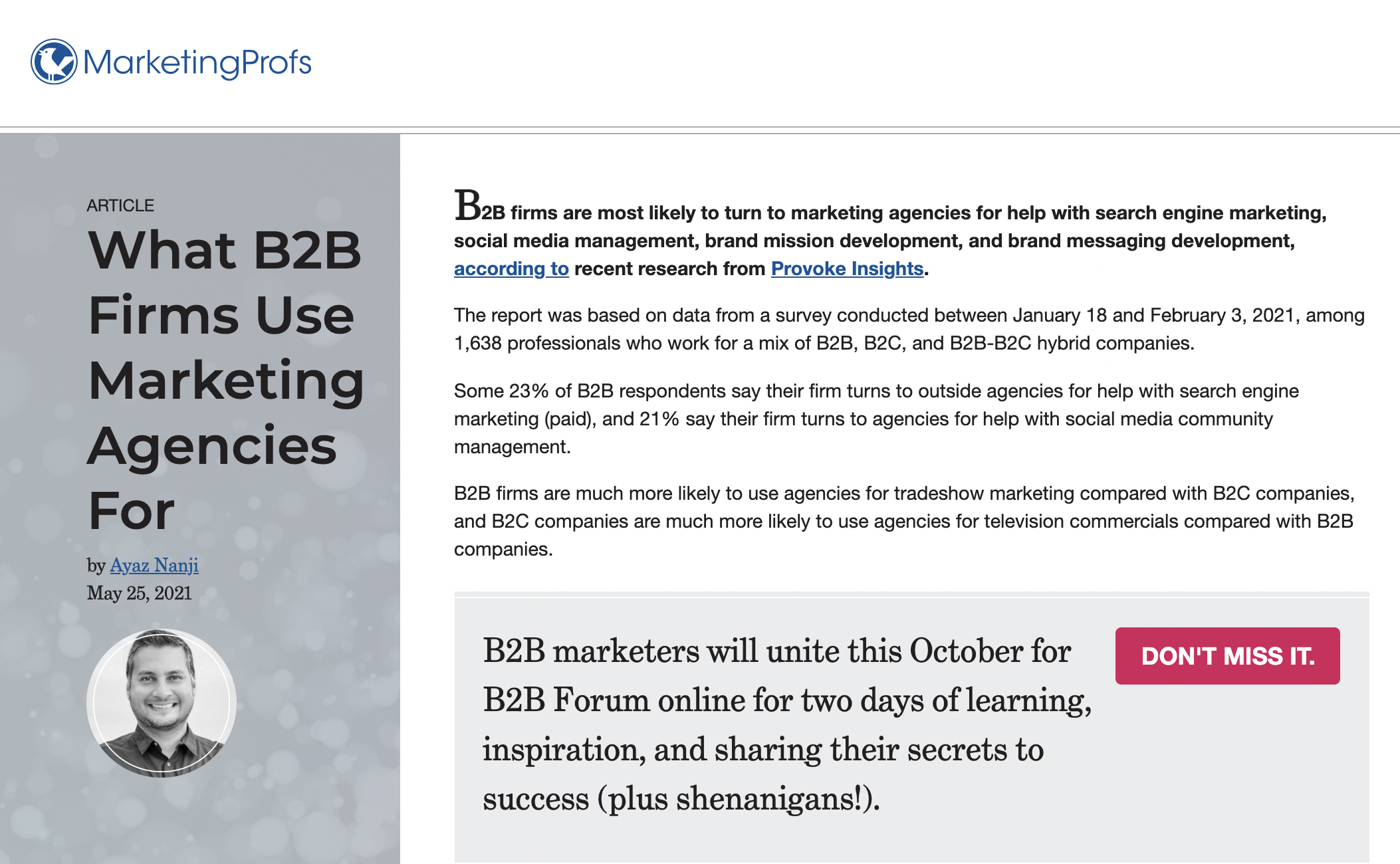 What B2B Firms Use Marketing Agencies For – MarketingProfs