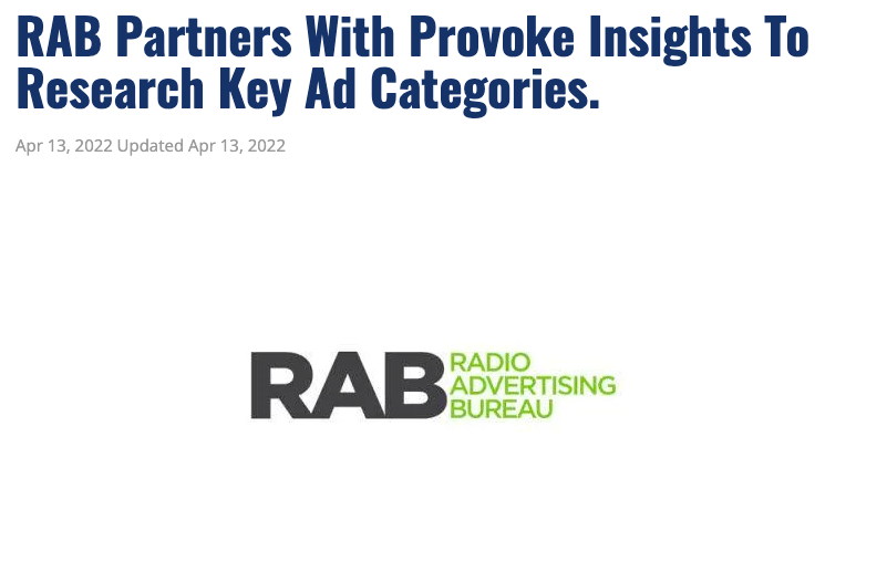 RAB Partners with Provoke Insights To Research Key Ad Categories