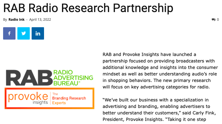 RAB Radio Research Partnership with Provoke Insights