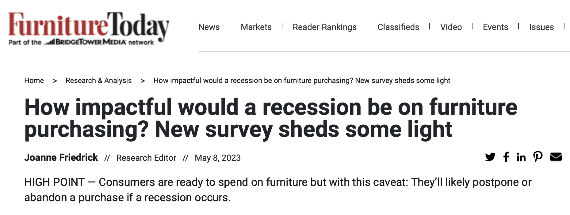 How impactful would a recession be on furniture purchasing? New survey sheds some light